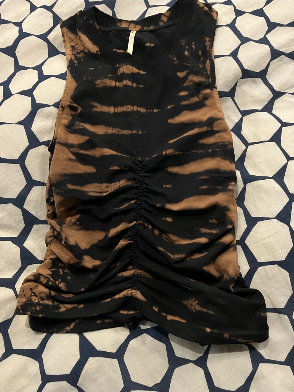 Free People Black & Brown Ruched Tie-Dye Muscle Tank